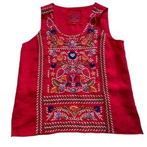Johnny Was Womens Tank Top Med Red Embroidery Bright Lovely